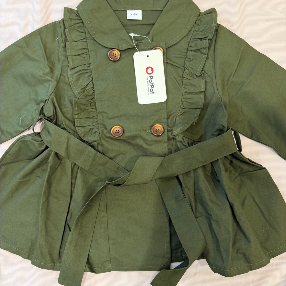 Green Ruffled Trench Coat - Picture 4 of 6